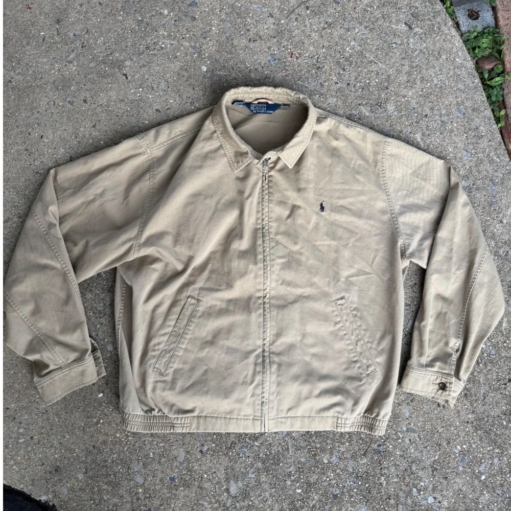 Polo Ralph Lauren Mens XXL Harrington Jacket Tan Beige Cotton Twill Full Zip - Picture 1 of 5